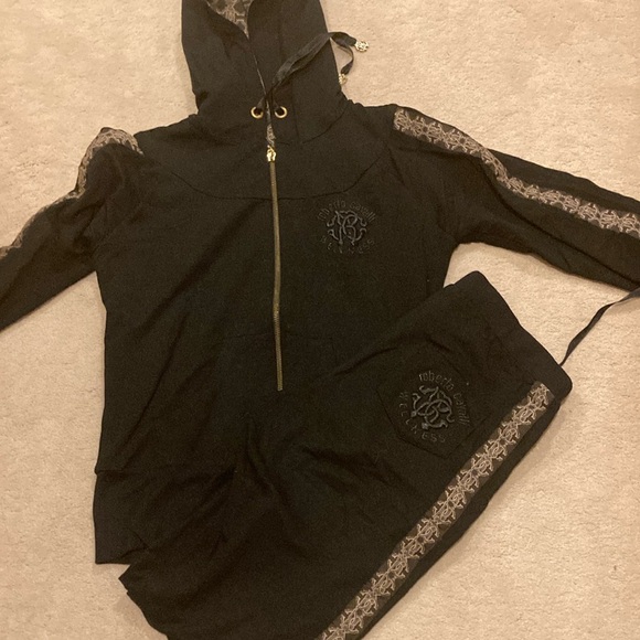 Black Roberto Cavalli Medium  Hooded Jacket with Lace Accents - Picture 2 of 14
